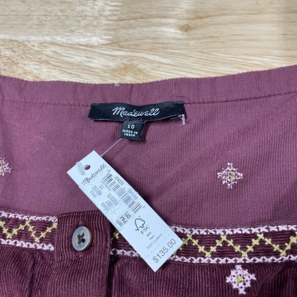 Madewell NWT Embroidered Corduroy Button-Front Mini Dress Size 10 Puff Sleeve - Picture 7 of 14
